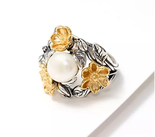 Outlet Sterling silver flower pearl ring