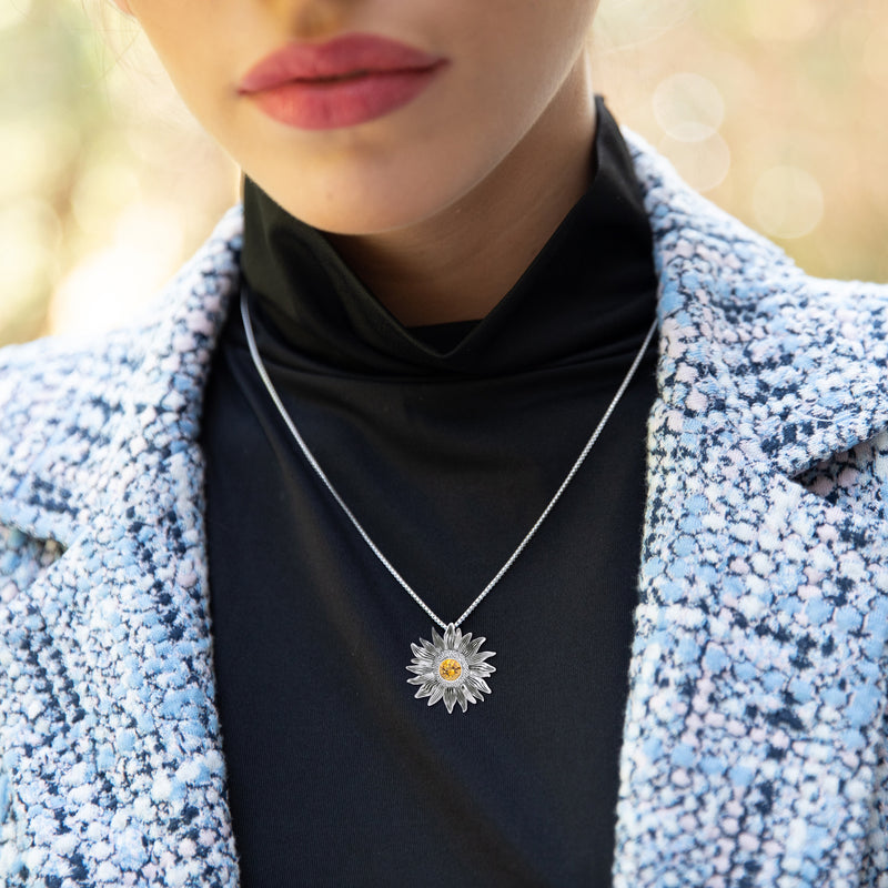 Gemstone  Sunflower Pendant Necklace