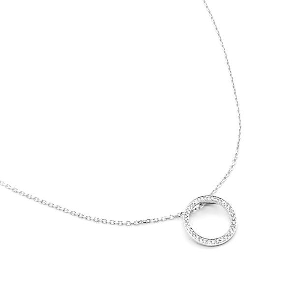 14K Solid Gold Diamond Open Circle 0.155 ct Pendant Necklace