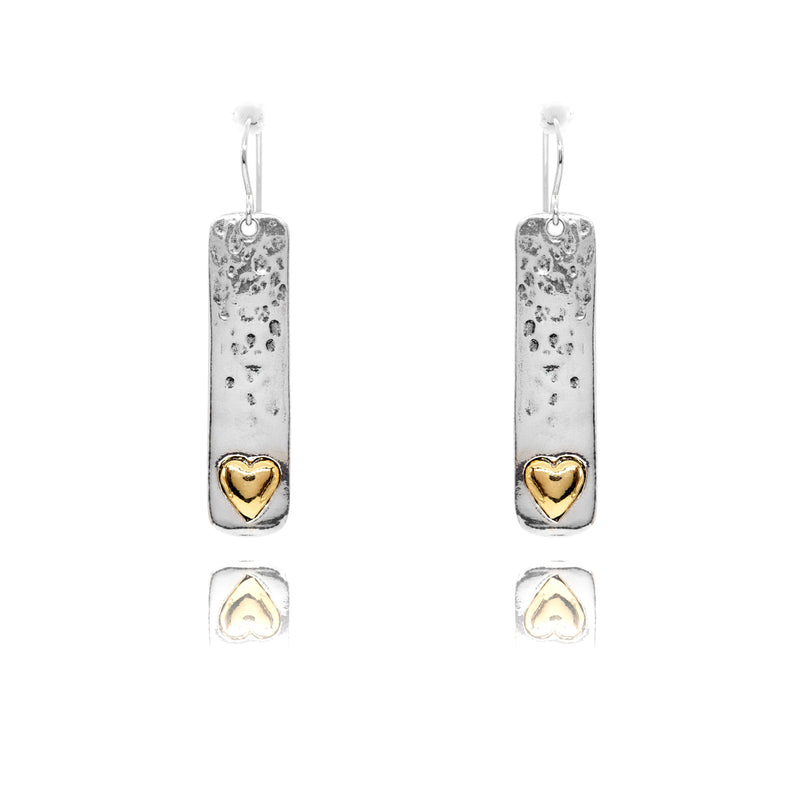 Rectangular Detailed Drop Hook Earrings in Yellow Gold Plating 925 Sterling Silver