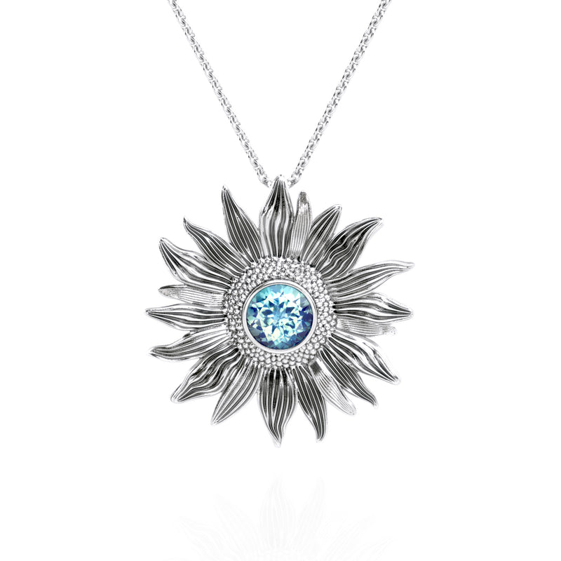 Gemstone  Sunflower Pendant Necklace