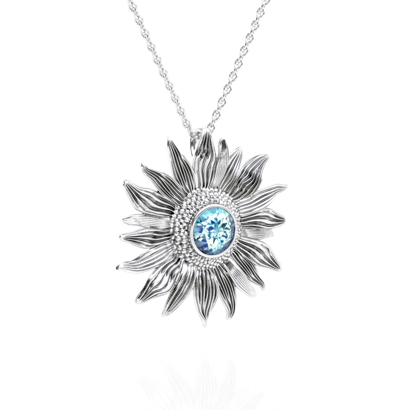 Gemstone  Sunflower Pendant Necklace