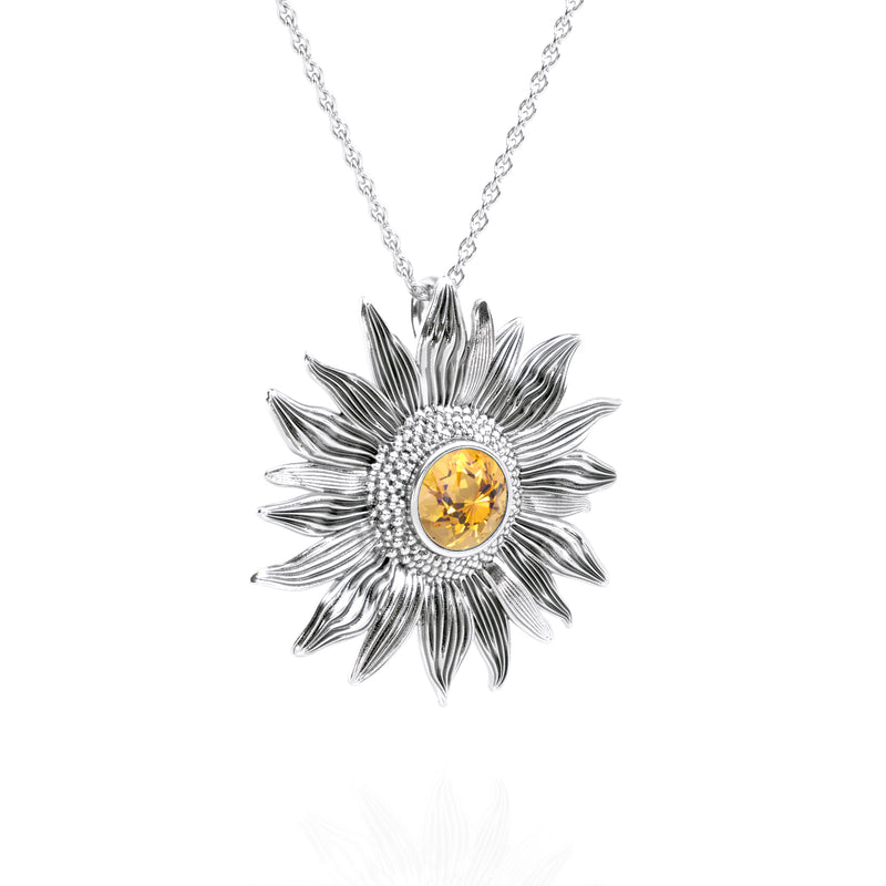 Gemstone  Sunflower Pendant Necklace