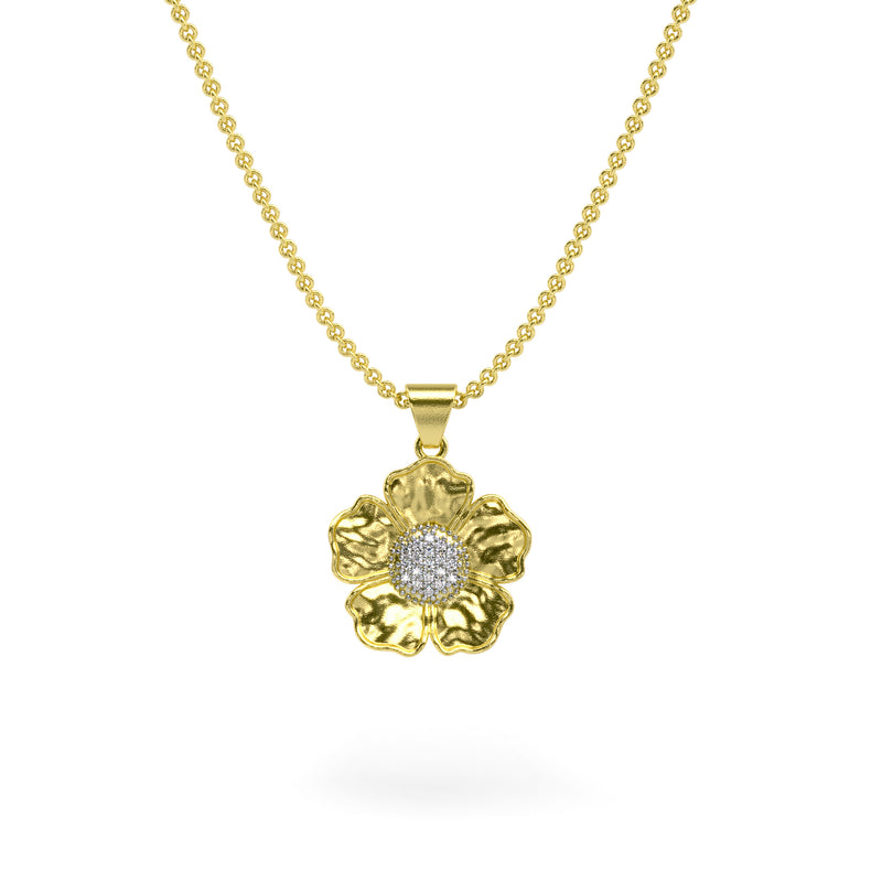 14K Gold Flower Diamond Pendant Necklace 0.10ct