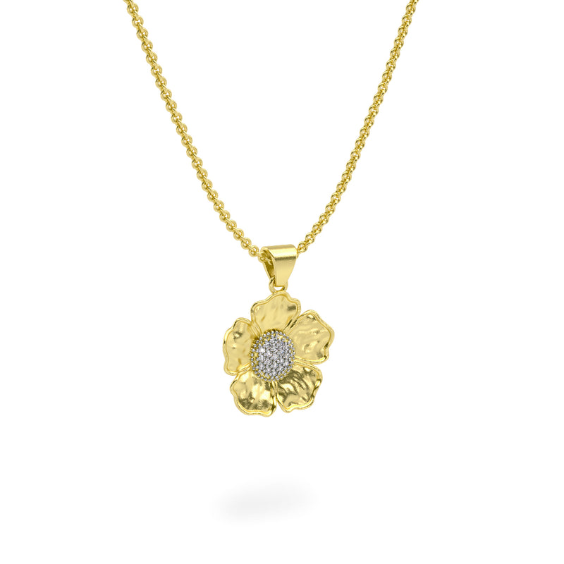 14K Gold Flower Diamond Pendant Necklace 0.10ct