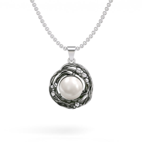 Raindrop Textured Freshwater Pearl Pendant Necklace