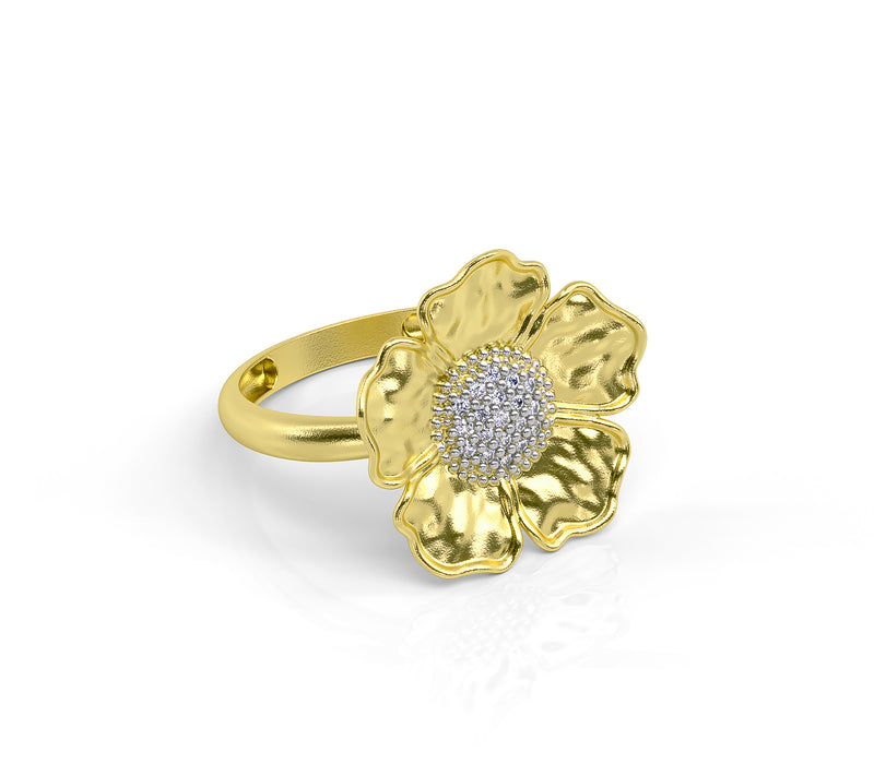 14K Gold  Organic Flower Diamond Ring, 0.1 ct