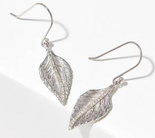 Sterling Silver Diamond Leaf Earrings 0.20 ct.