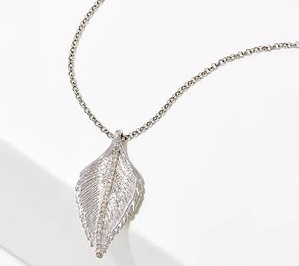 Sterling Silver Diamond Leaf Pendant Necklace 0.13 ct