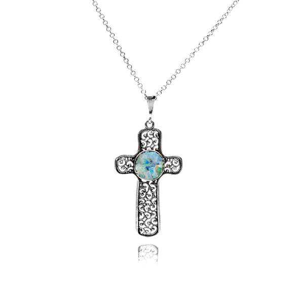 Roman Glass Cross Pendant Necklace