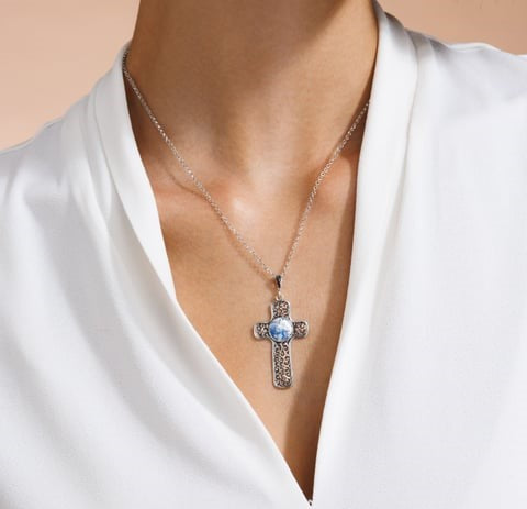 Roman Glass Cross Pendant Necklace