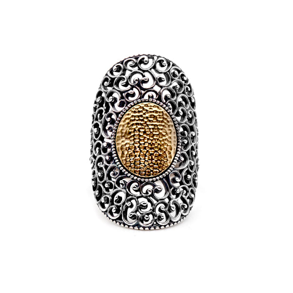 Two-Tone Scroll Motif Elongated Ring