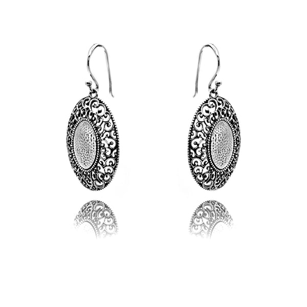 Two-Tone  Oval Scroll Design Dangle Earrings