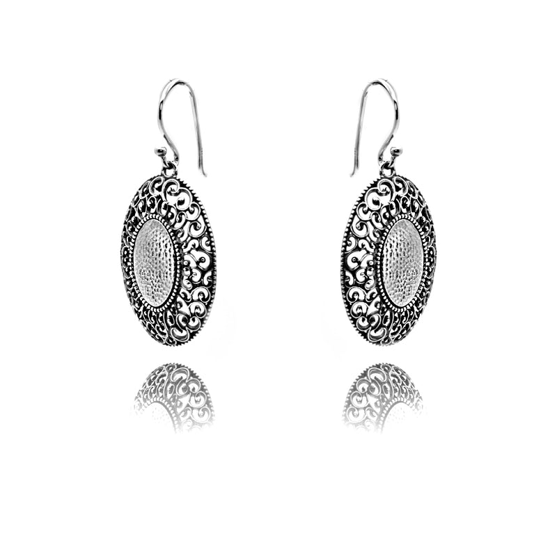 Two-Tone  Oval Scroll Design Dangle Earrings