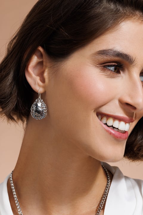 Elegant Silver Lace Dangle Earrings