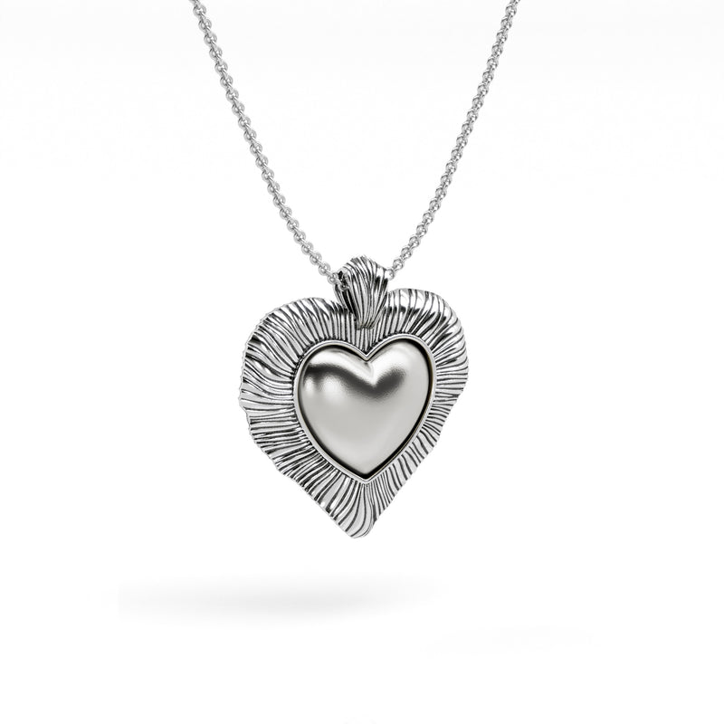 Sterling Silver Ridge Texture Heart Pendant