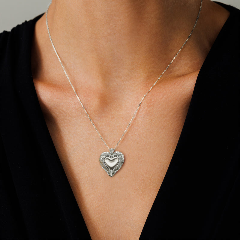 Sterling Silver Ridge Texture Heart Pendant