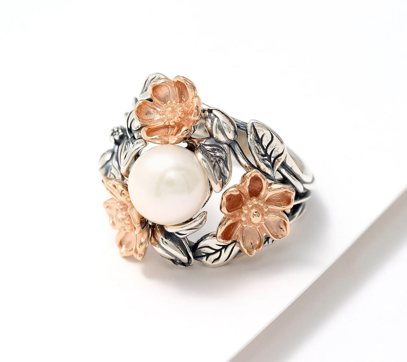 Sterling Silver Freshwater Pearl Flower Ring