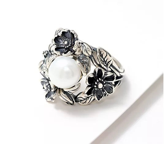 Sterling Silver Freshwater Pearl Flower Ring