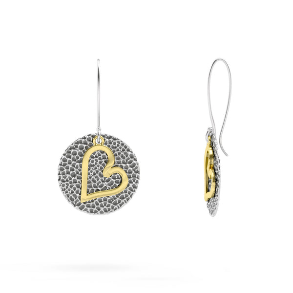 Hammered Texture Heart Charm Dangle Earrings