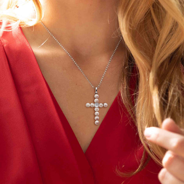 Freshwater Pearl Gemstone Cross Necklace