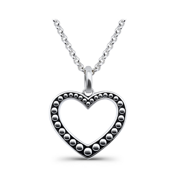 Sterling Silver Beads Textured Heart Pendant Necklace