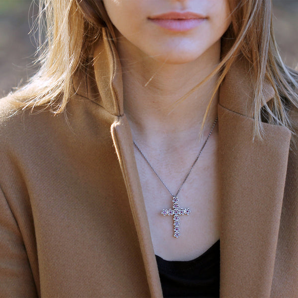 Gemstone Floral Cross Pendant Necklace