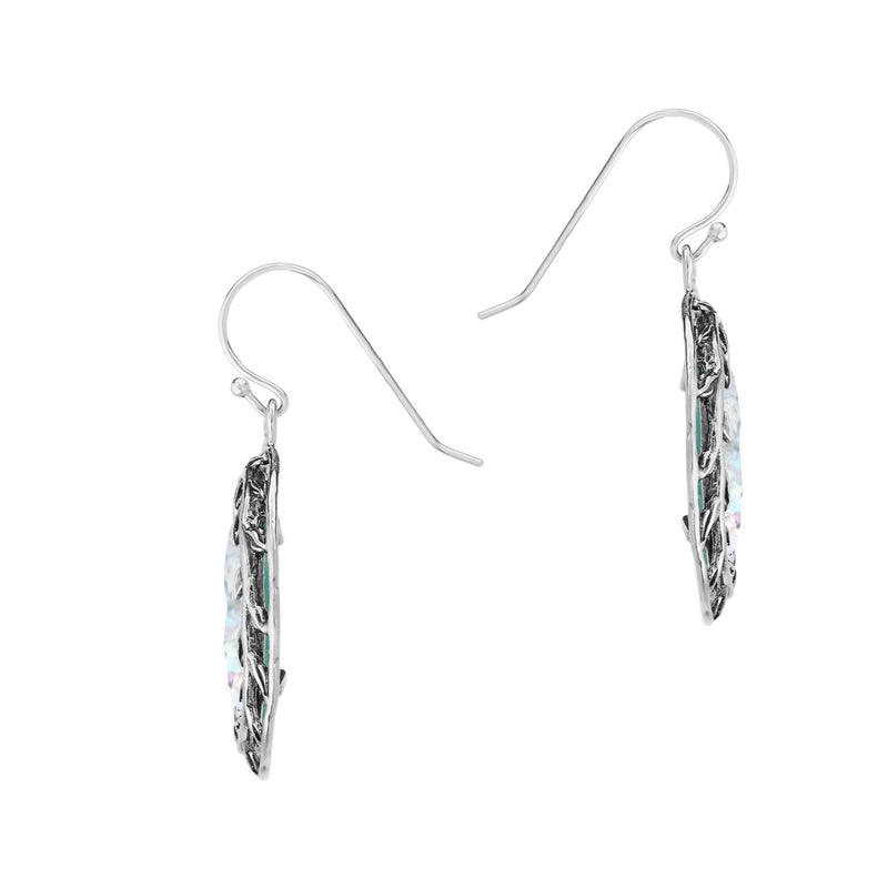 Roman Glass Oval Leaf Design Earrings