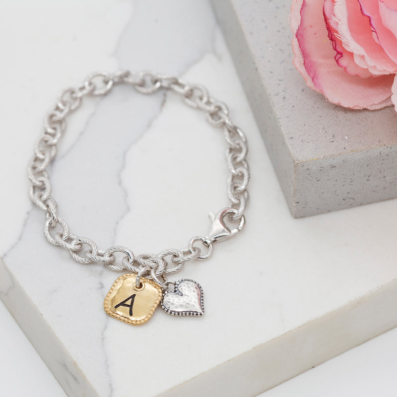 Personalized Heart and Square Charm Bracelet – dannynewfeldjewelry