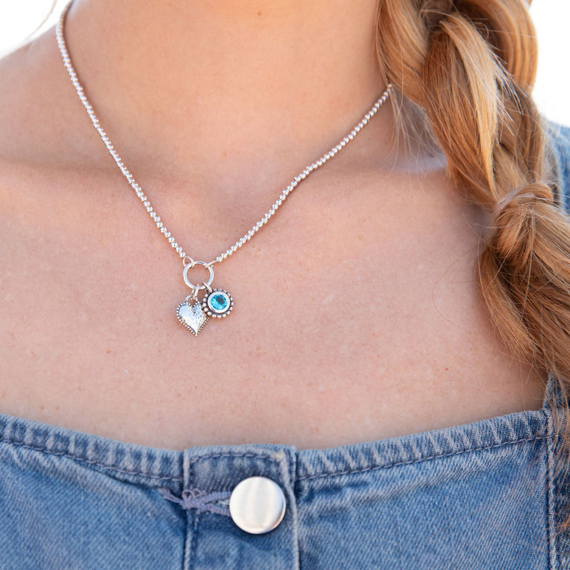 Beaded Necklace with Heart and Birthstone Charms