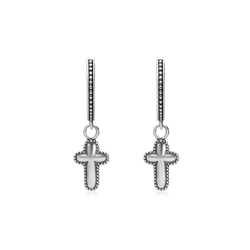 Cross Charm Beaded Huggie Earrings