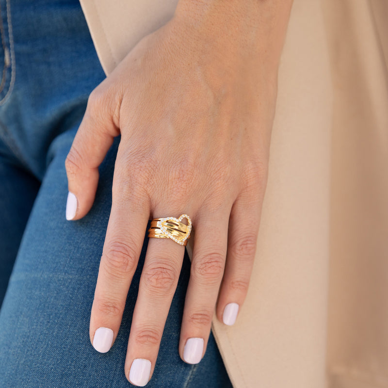 Gemstone Open Heart Textured Band Ring